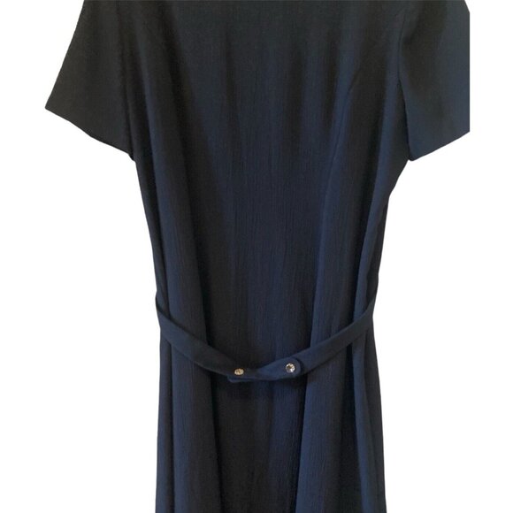 Miss Dorby Vintage Black Longer Length Dress Size 16 Animal Print Collar Trim - Picture 6 of 8